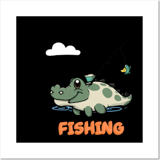 Alligator going to fishing Posters and Art